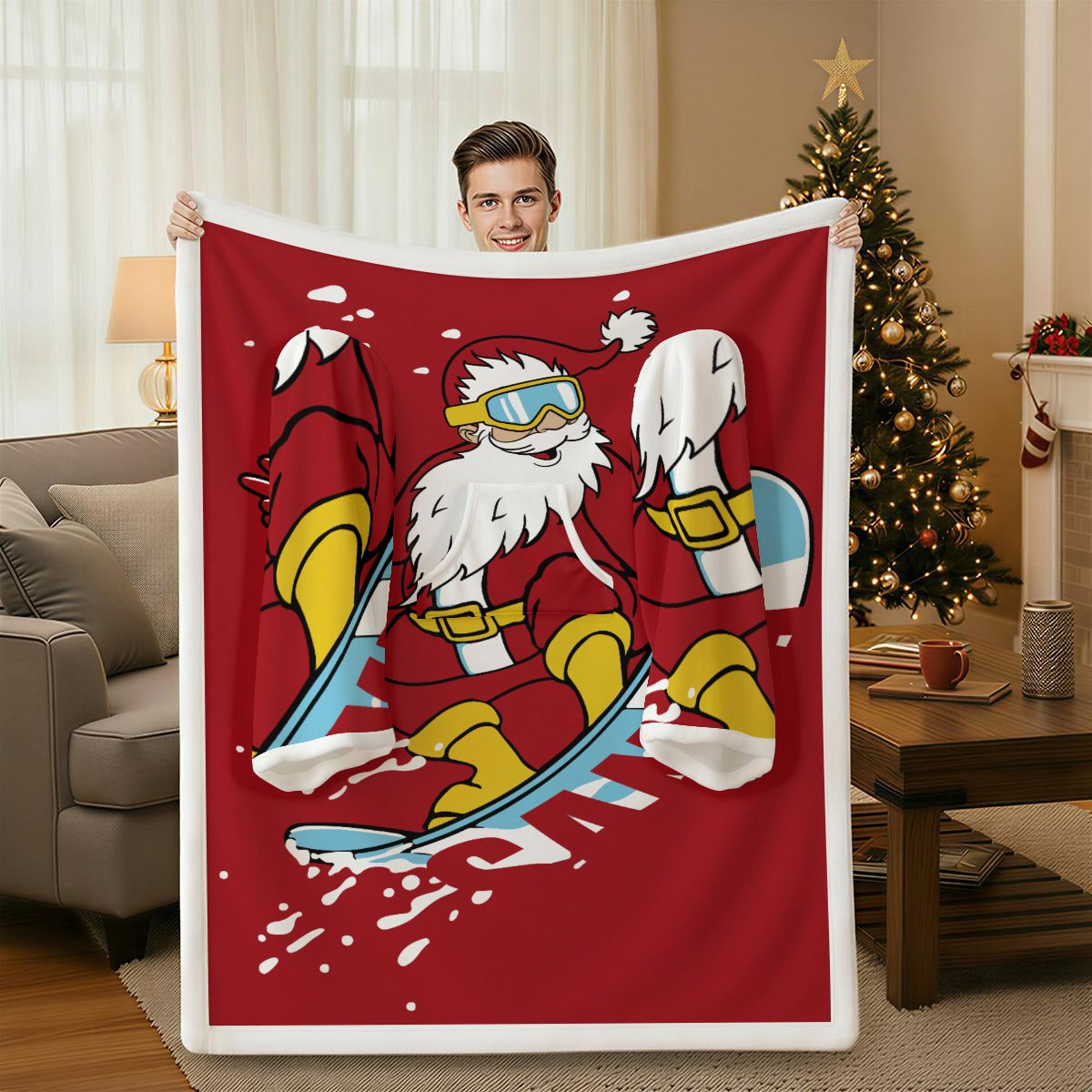 Surfing Santa All-Over Print Cozy Wearable Blanket with Sleeves