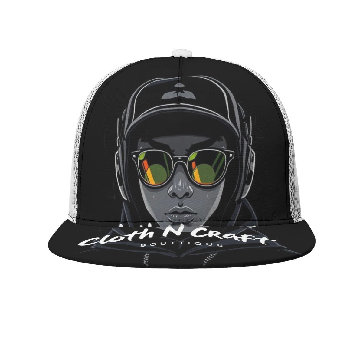 New Jack All-Over Print Black Buckle Flat-brimmed Mesh Cap With Box