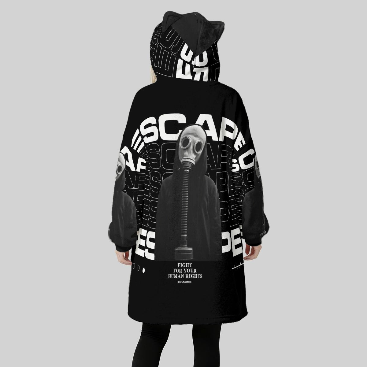 Escape All-Over Print Women's Fleece Oversized Hoodie Blanket With Decorative Ears