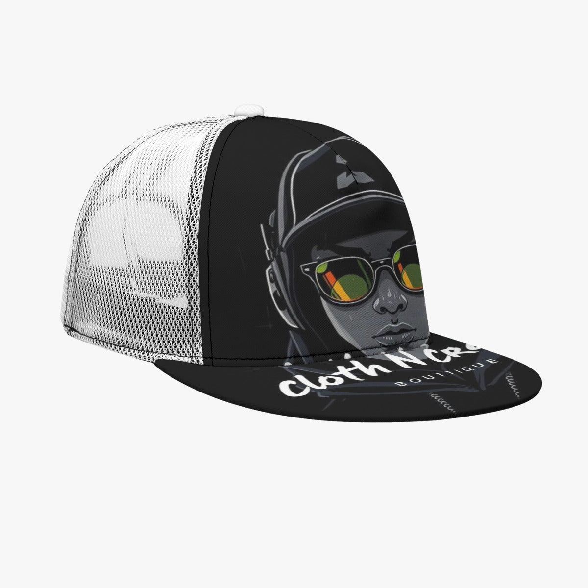 New Jack All-Over Print Black Buckle Flat-brimmed Mesh Cap With Box