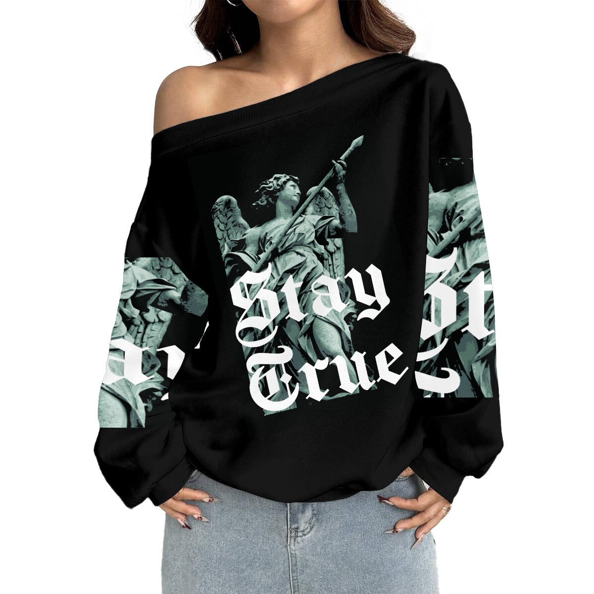 Women's Off-Shoulder Stay True Sweatshirt with Micro-Fleece Lining|DTF