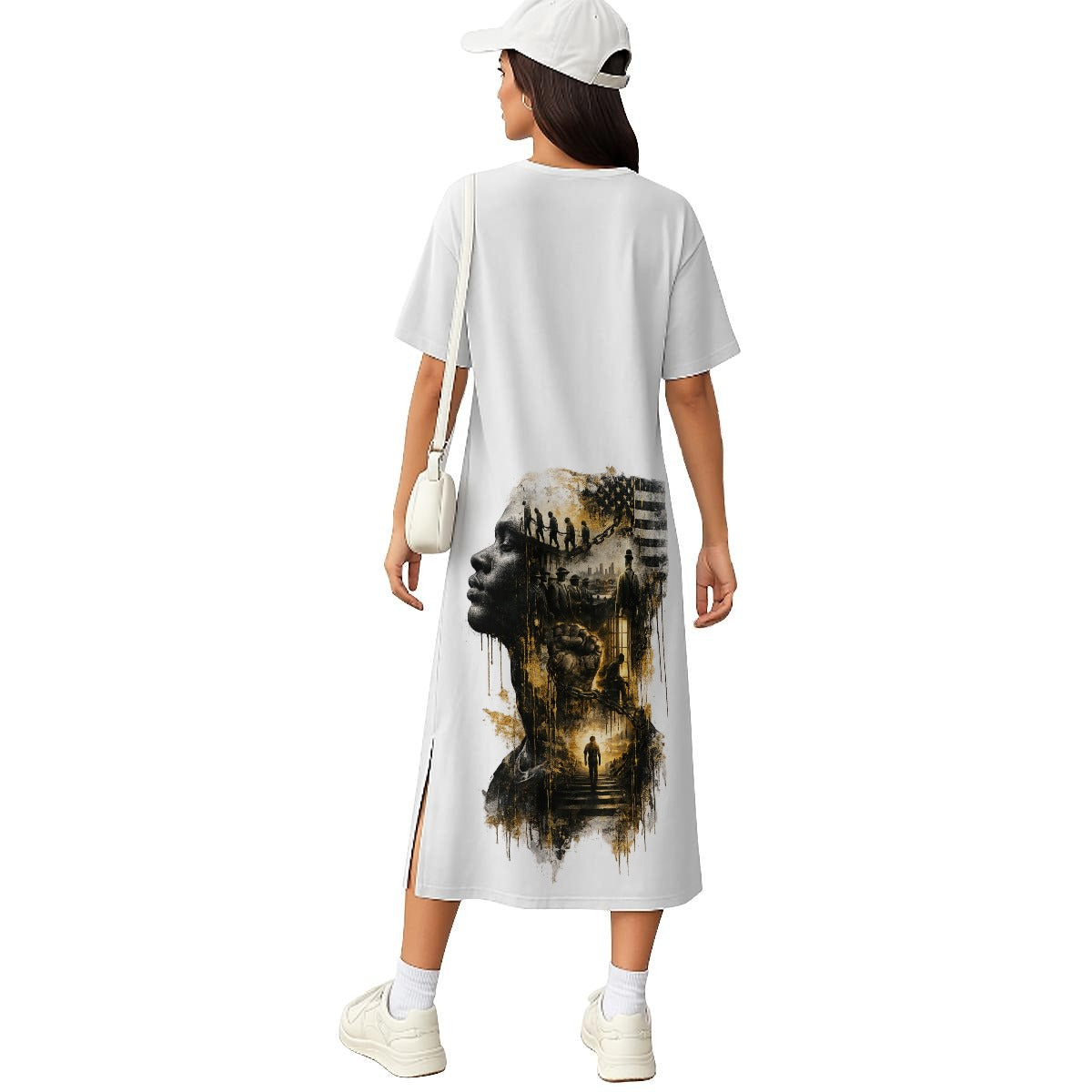 Requiem All-Over Print Women's Midi T-Shirt Dress|180GSM Cotton