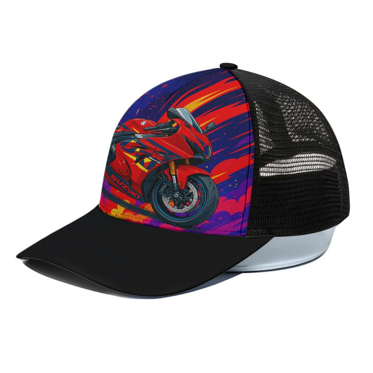 motorcycle inspired Trucker Hat With Black Half-mesh