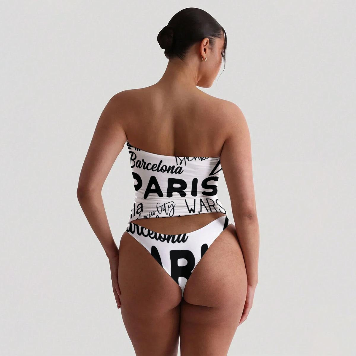 Paris All-Over Print Women's Strapless Tube Top Set