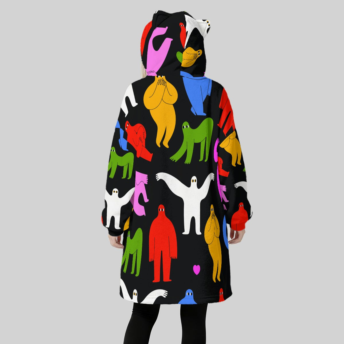 Webo All-Over Print Women's Fleece Oversized Hoodie Blanket With Decorative Ears