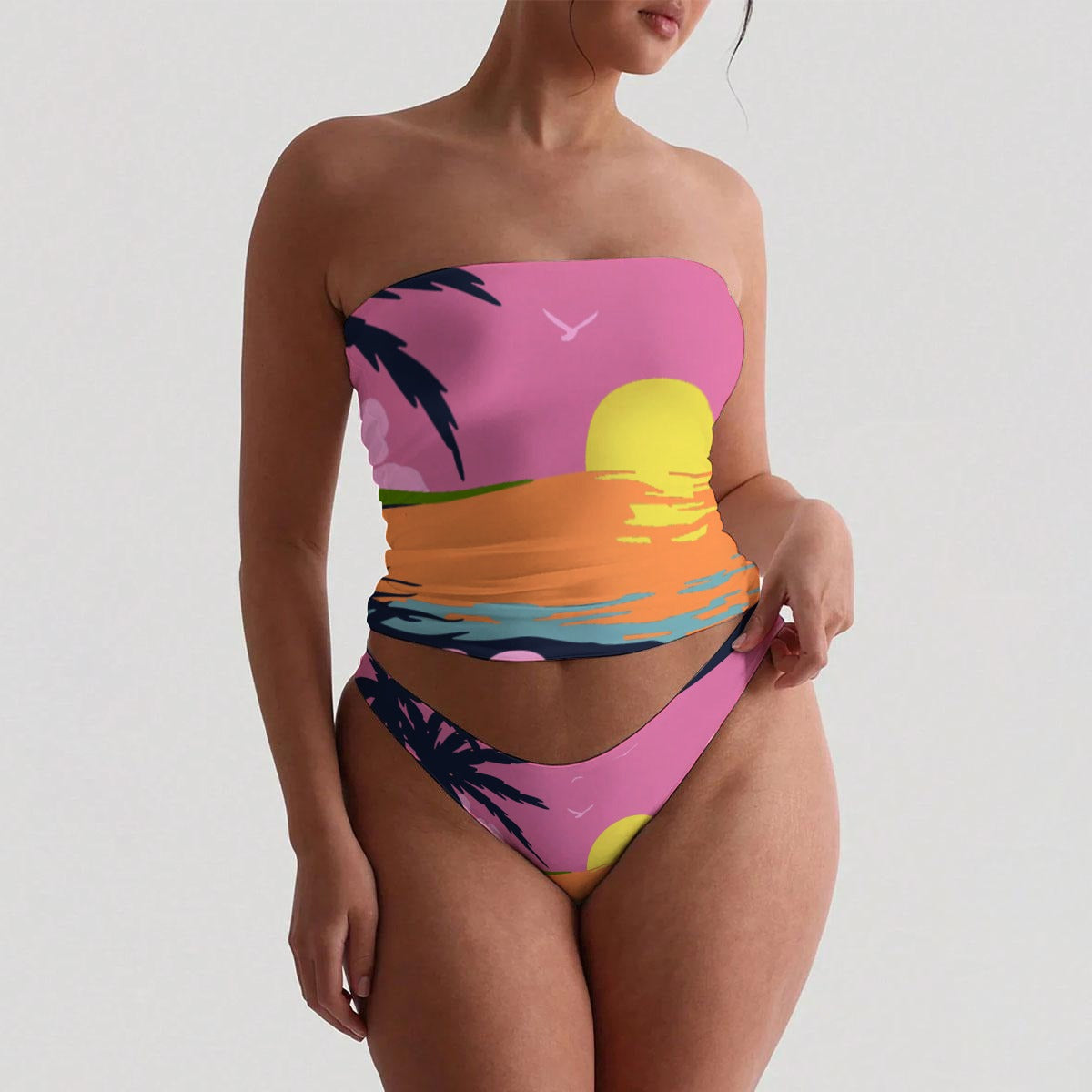 Sunset Beach All-Over Print Women's Strapless Tube Top Set