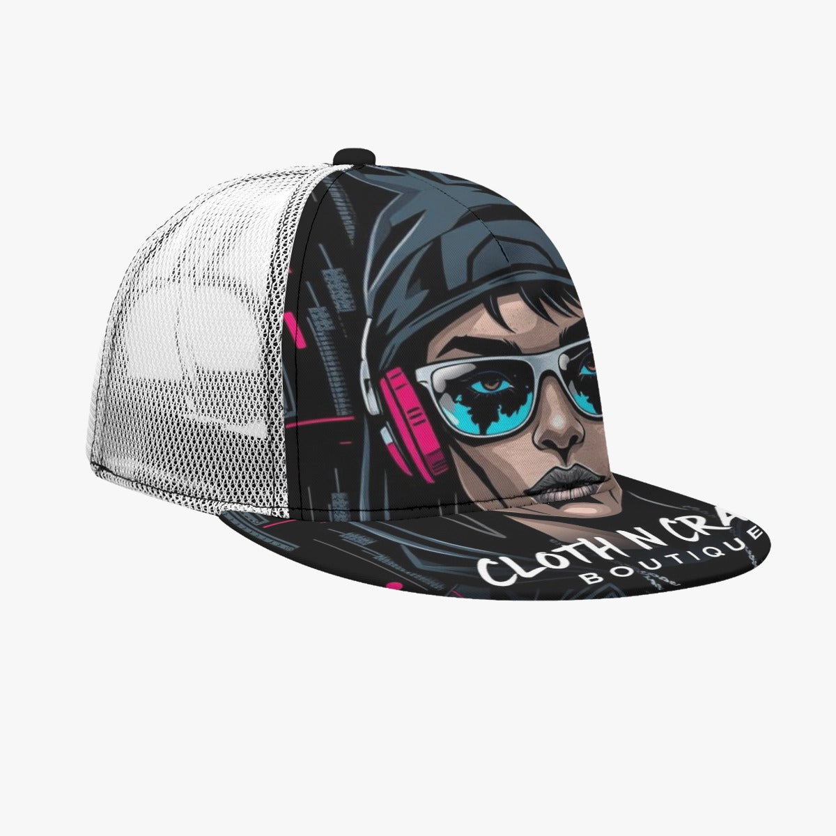 Goth All-Over Print Black Buckle Flat-brimmed Mesh Cap With Box