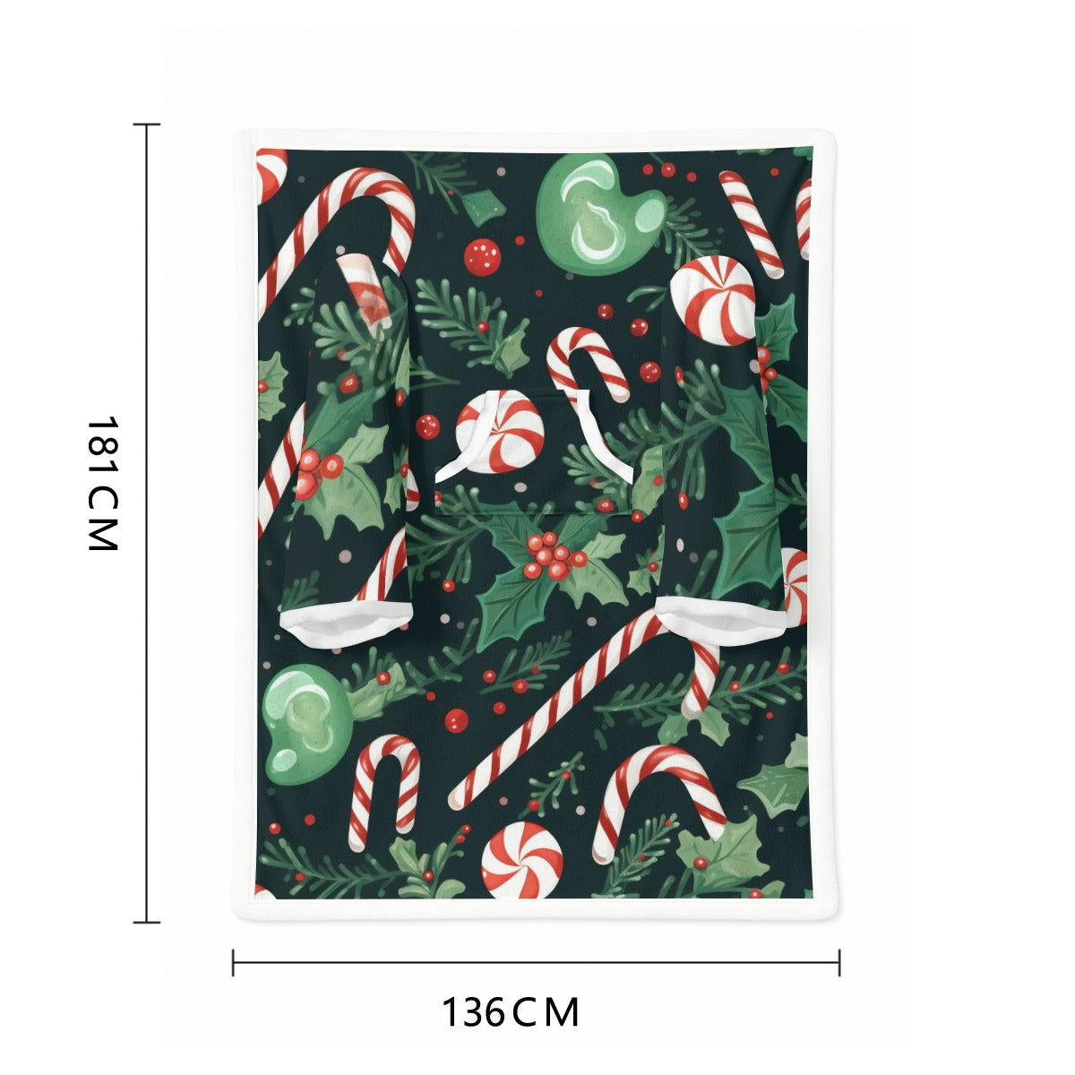 Candy Canes All-Over Print Cozy Wearable Blanket with Sleeves
