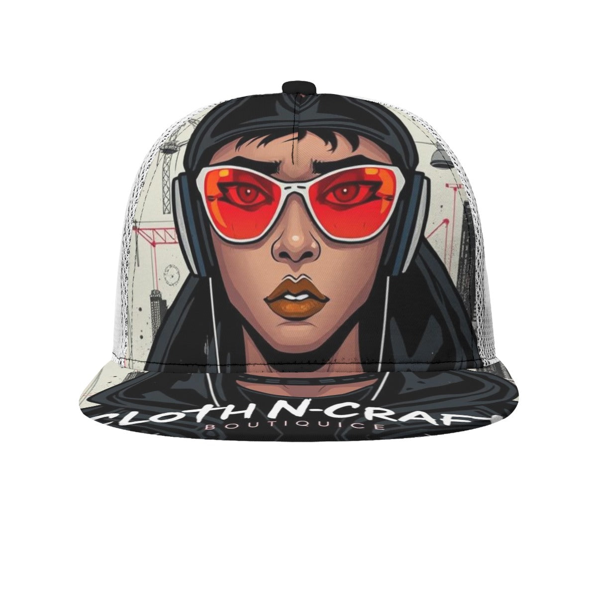 Sunset All-Over Print Black Buckle Flat-brimmed Mesh Cap With Box