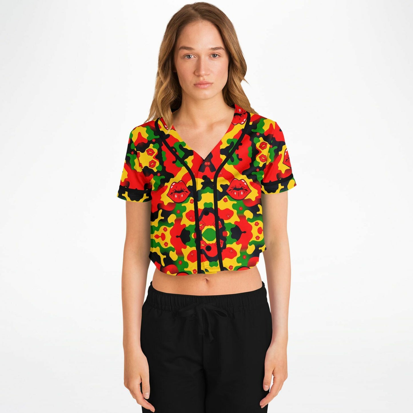 Kiss Me All-Over Cropped Baseball Jersey