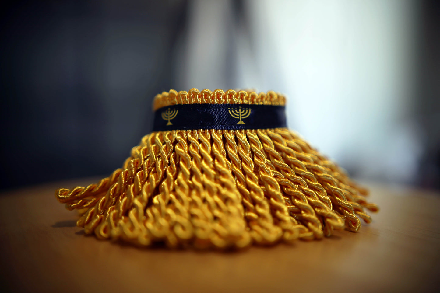 Rare Premium Super Saiyan Bullion Fringe with Navy Border of Blue and Menorah Print - Your Key to a Spiritually Empowered Life