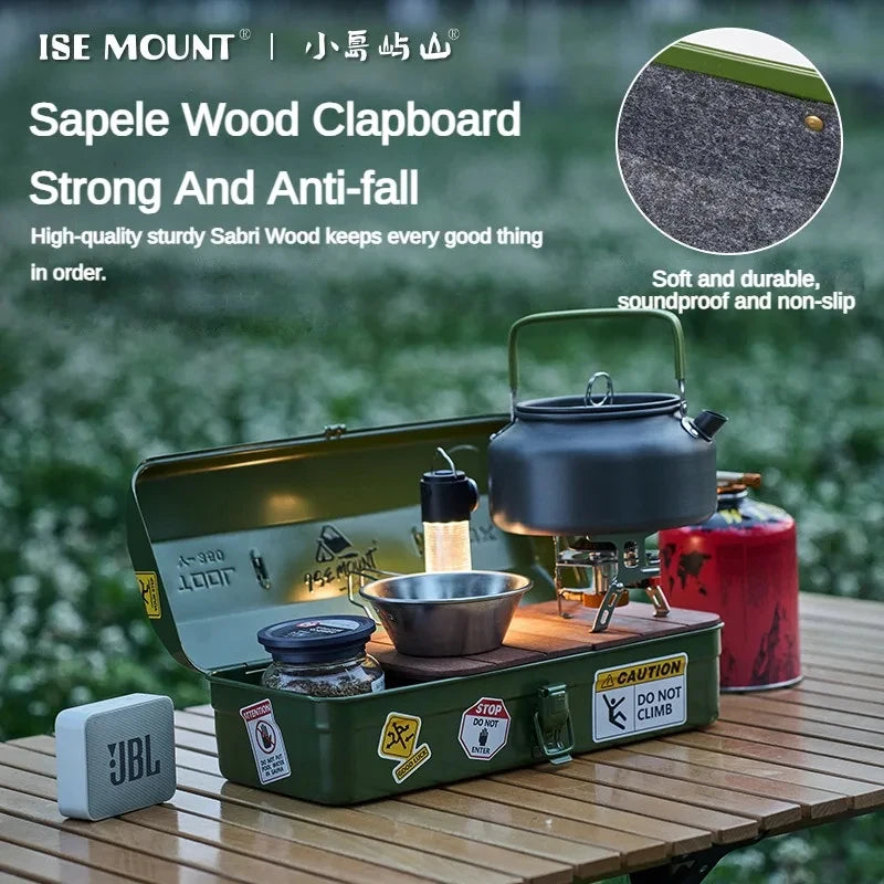 NOMAD OUTDOOR SUPPLY-Portable Metal Tool Box with Floating Design for Outdoor Camping Storage Featuring DIY Decoration Stickers and Steel Material