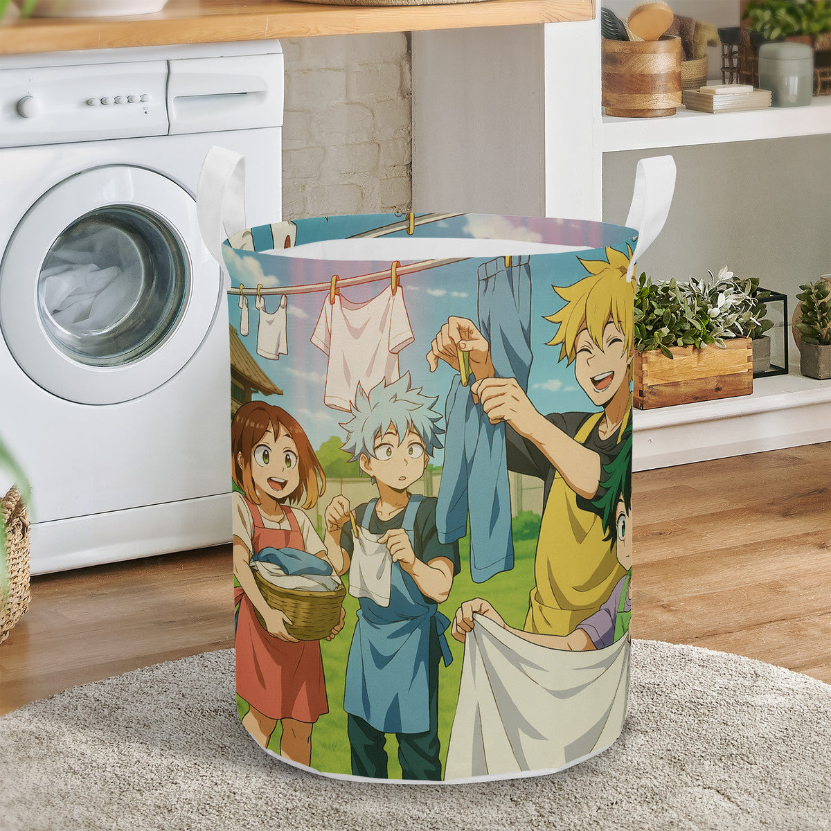 Family Anime Laundro Round Laundry Basket