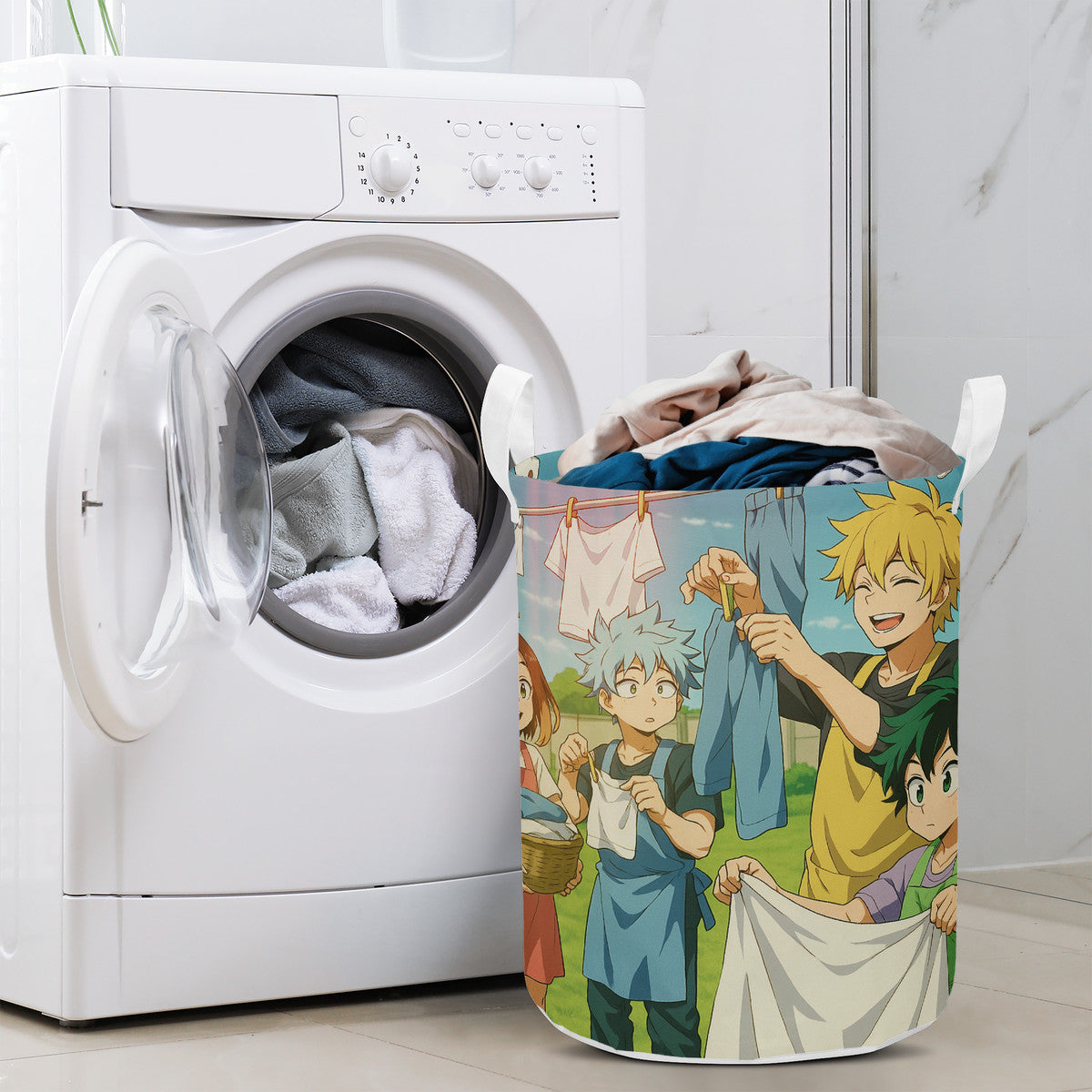 Family Anime Laundro Round Laundry Basket