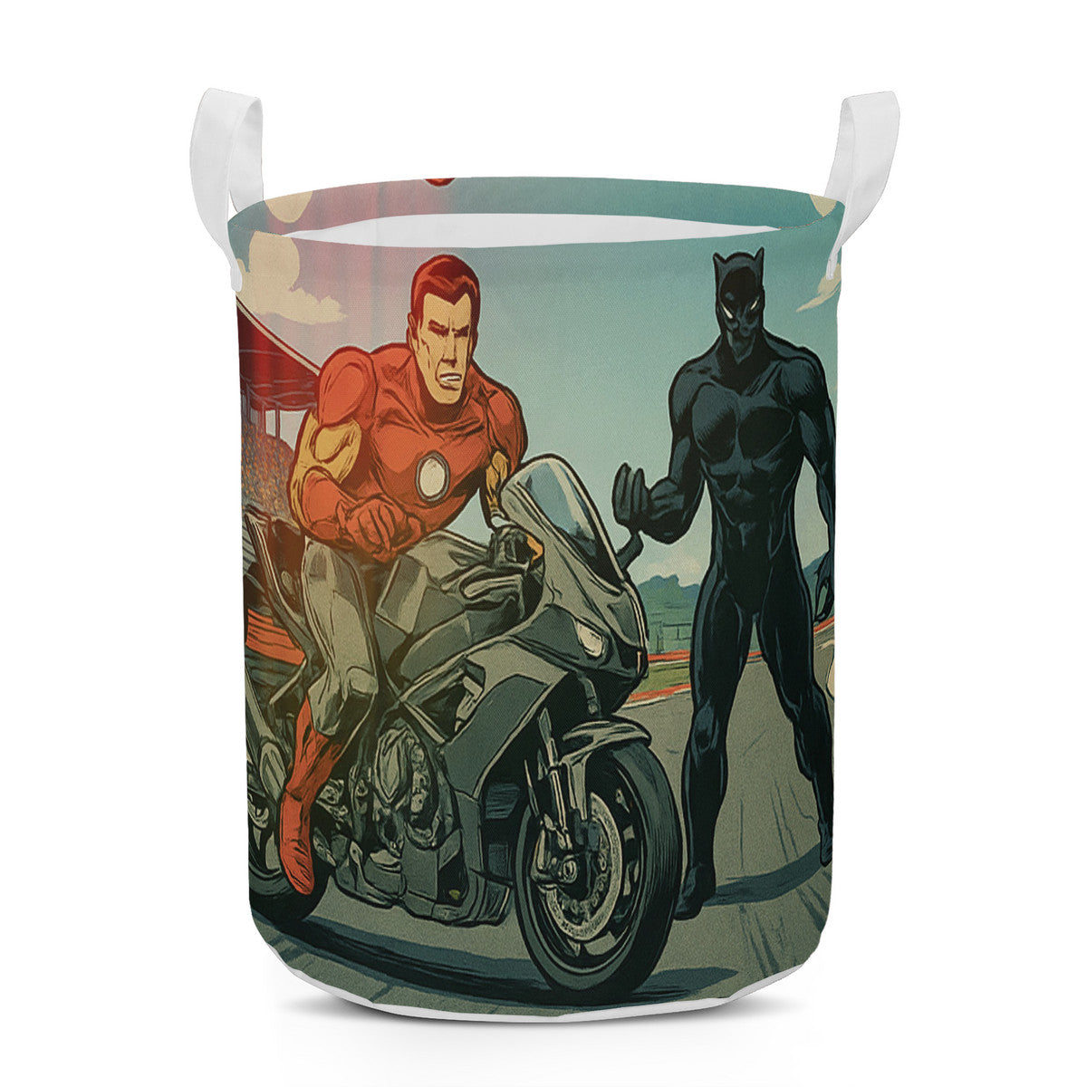 Retro Iron Panther comics Round Laundry Basket