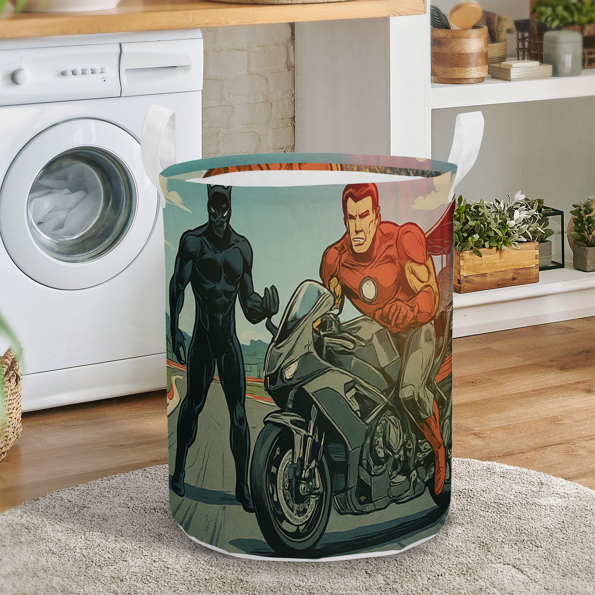 Retro Iron Panther comics Round Laundry Basket