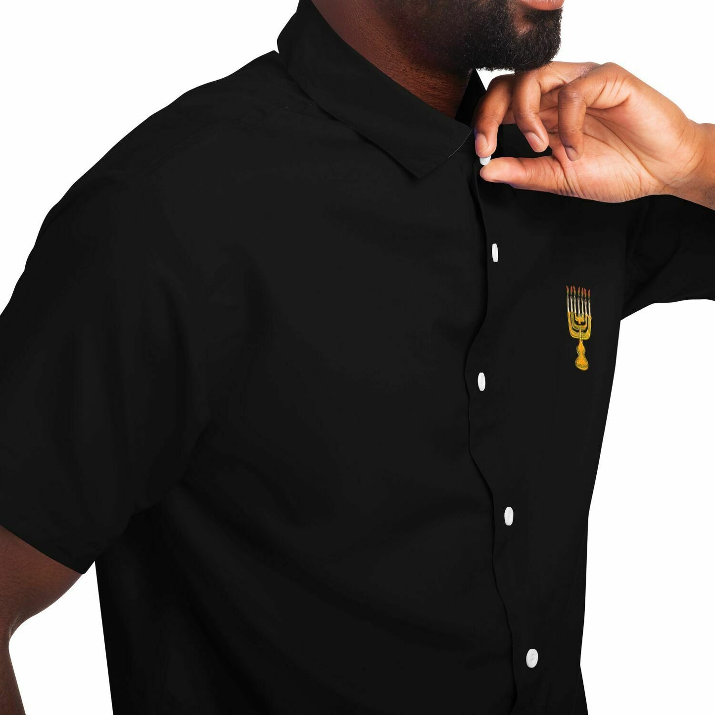 Hebrew Israelite Menorah Short Sleeve Poplin Polo Black