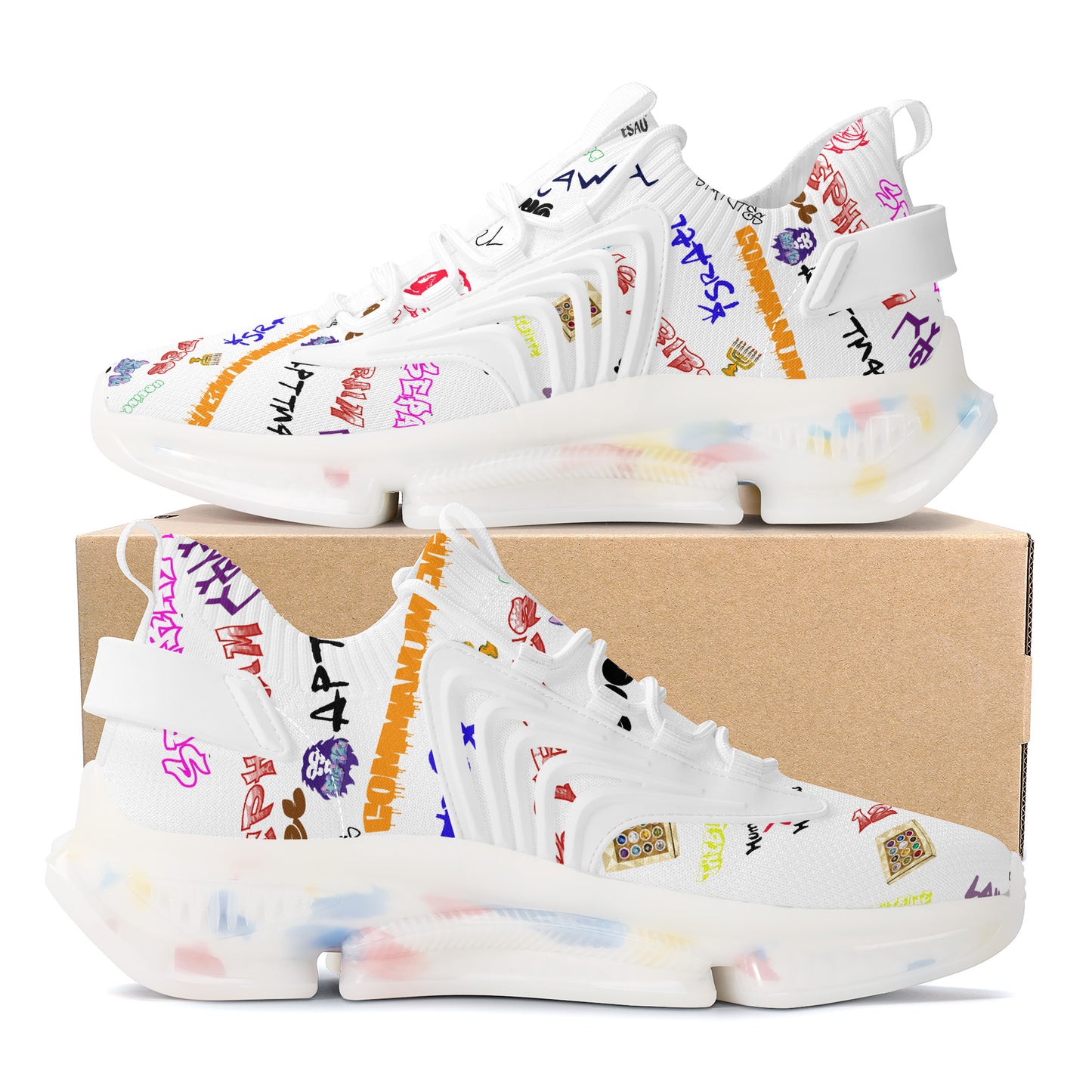 House Of Joseph Co Hebrew Scribbles Reaction Athletic Sneakers White
