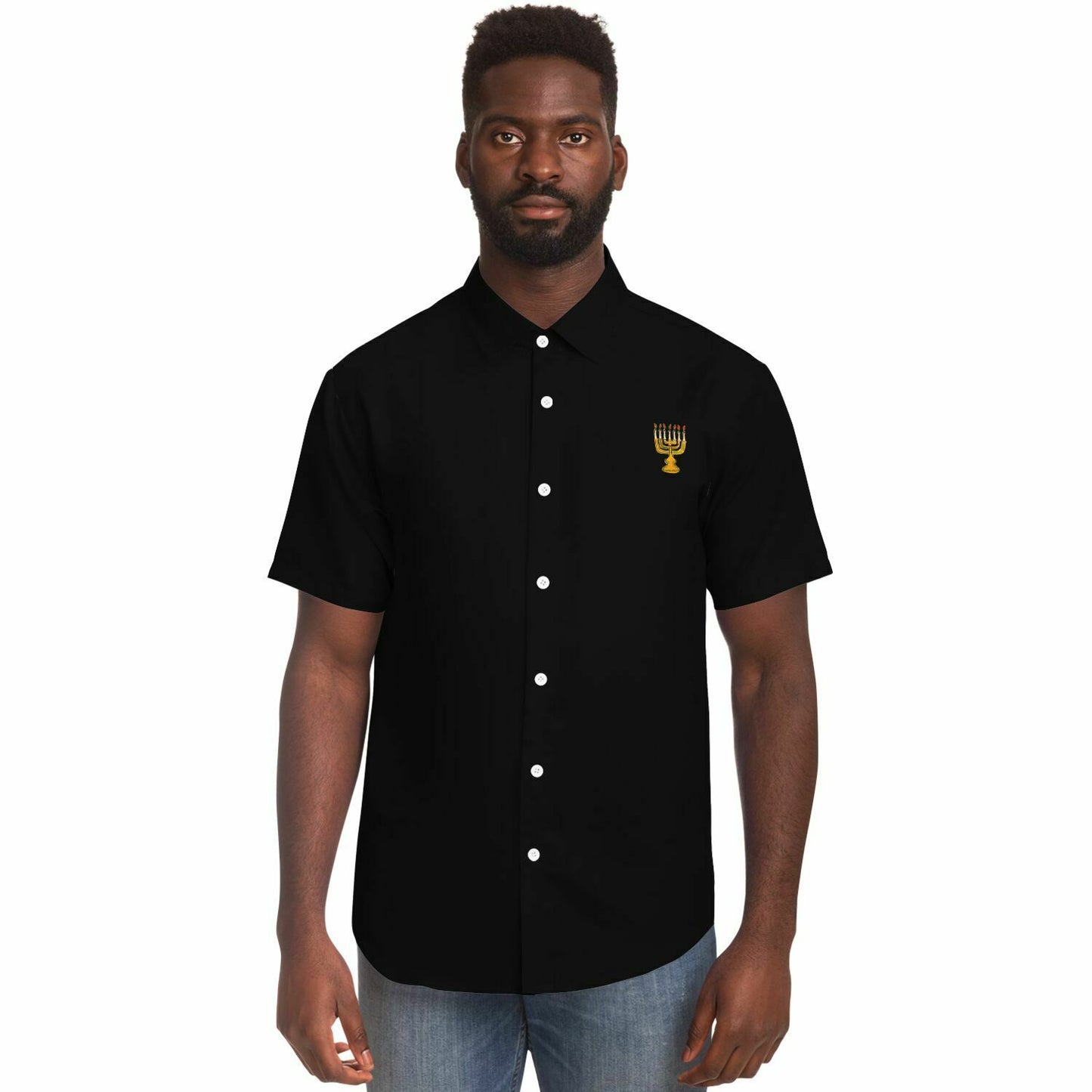 Hebrew Israelite Menorah Short Sleeve Poplin Polo Black