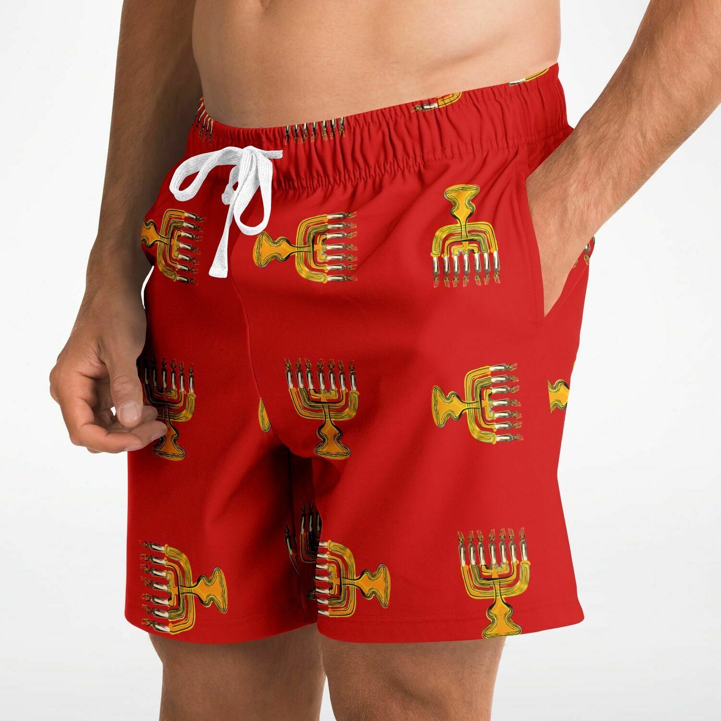 Hebrew Israelite Menorah Pattern Casual Shorts Red
