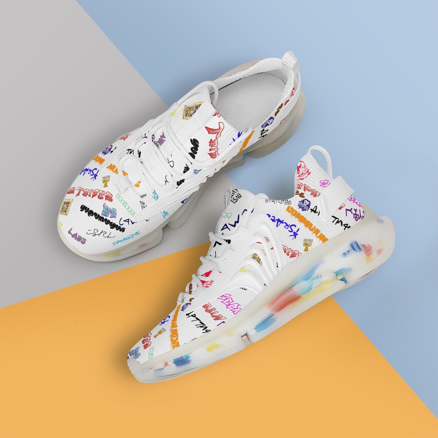 House Of Joseph Co Hebrew Scribbles Reaction Athletic Sneakers White