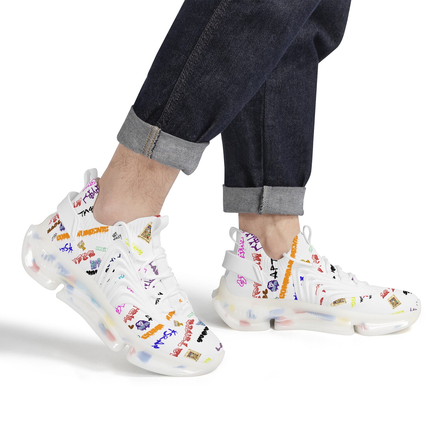 House Of Joseph Co Hebrew Scribbles Reaction Athletic Sneakers White