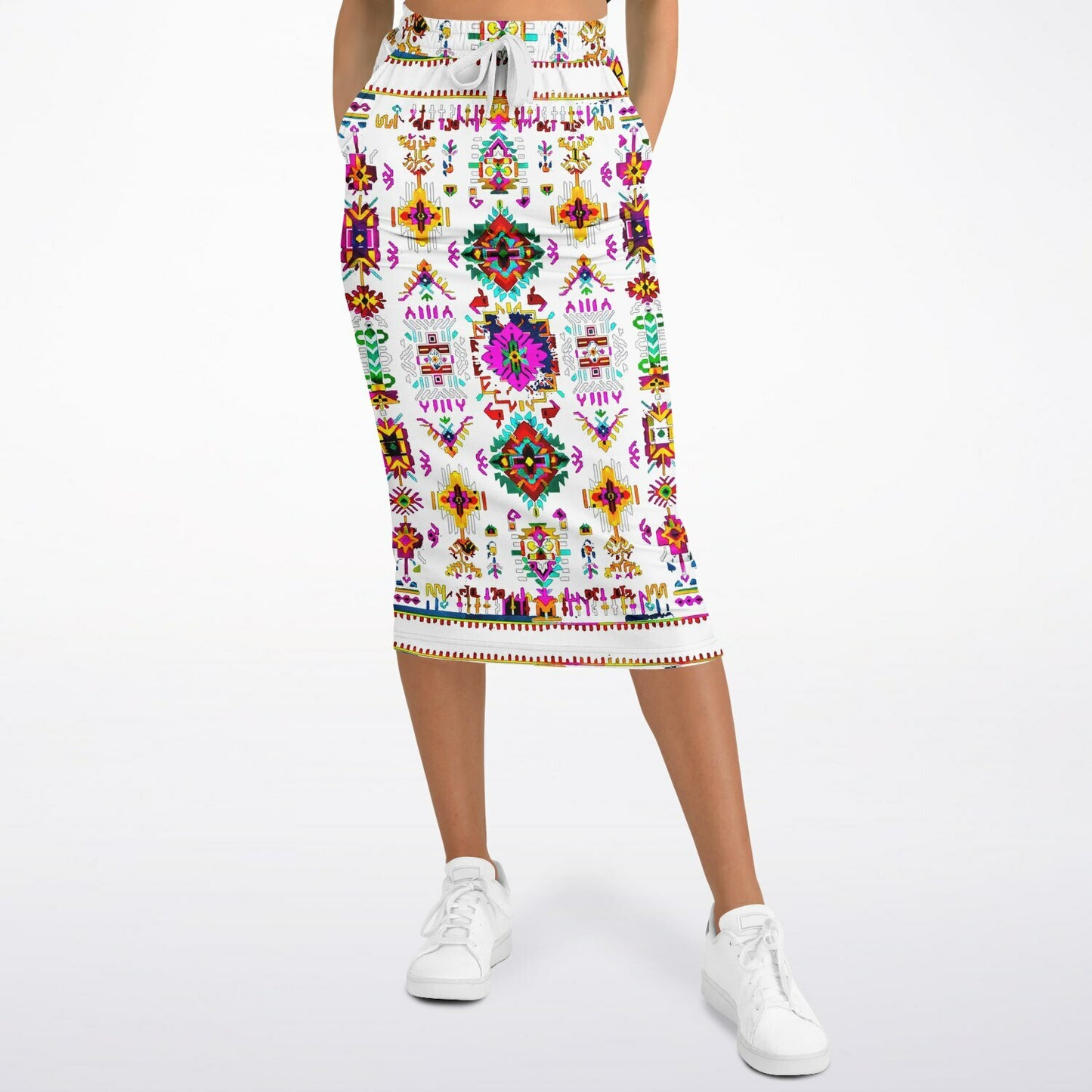We Are Israel Tribal Fusion Fashion Long Pocket Skirt White