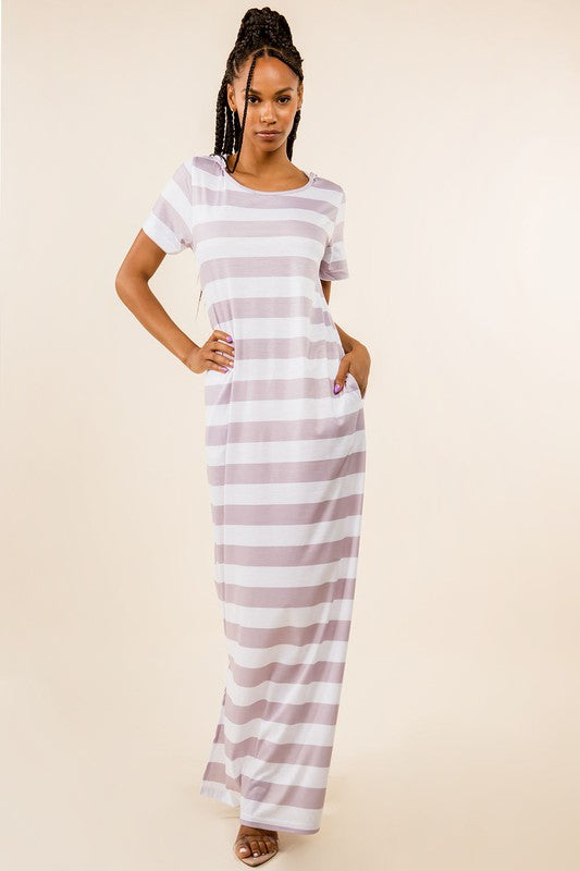 Grey Striped MAXI T-SHIRT DRESS