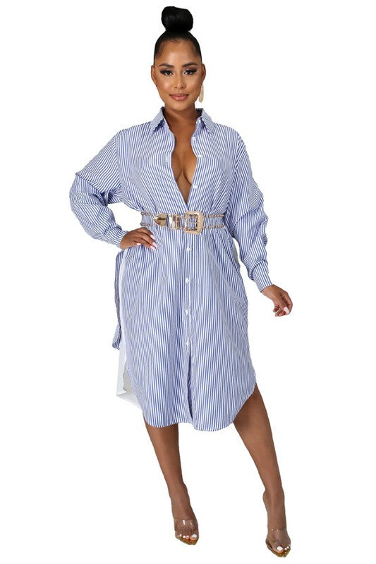 Double Layer Blue Collared SHIRT MAXI DRESS