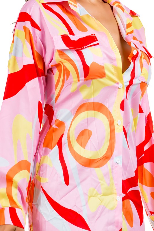 Pink Multicolor SHIRT STYLE LONG MAXI DRESS