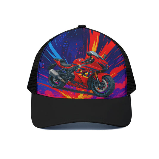motorcycle inspired Trucker Hat With Black Half-mesh