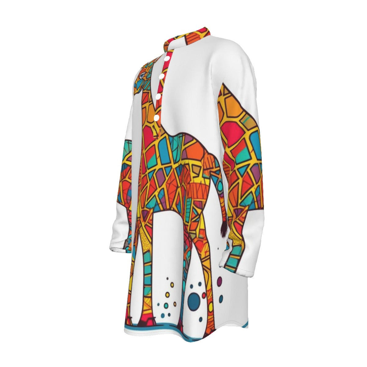 Giraffe All-Over Print Men's Stand-up Collar Long Shirt