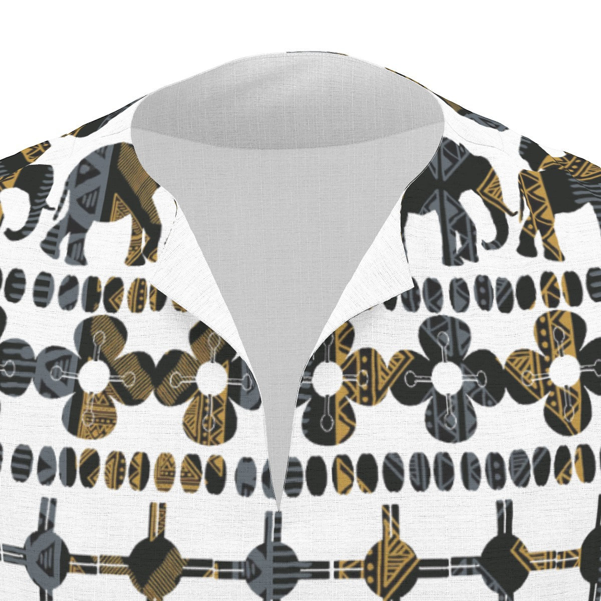 White Traditional All-Over Print  Men's African Dashiki Shirt