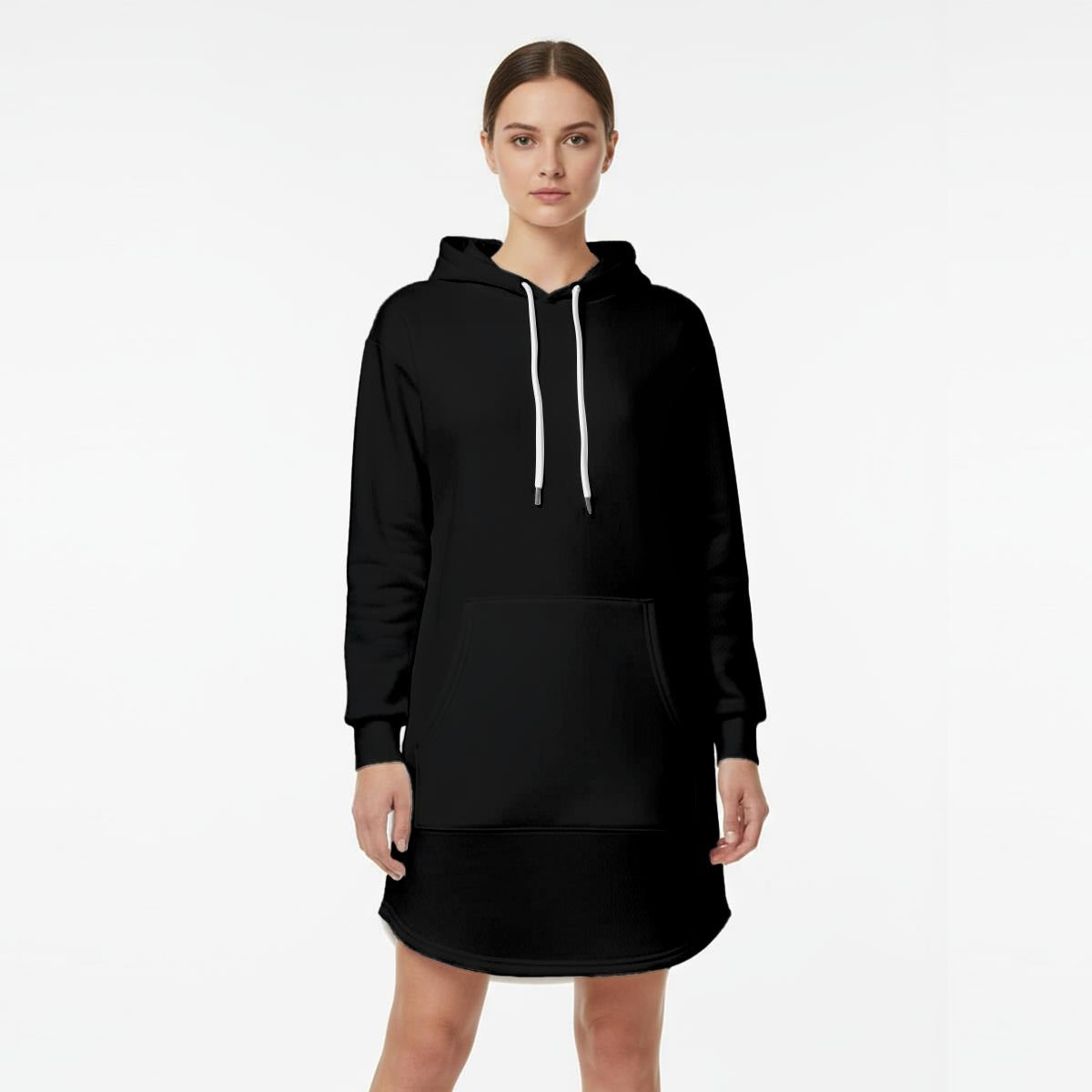 Minimal Streetwear Hoodie Dress With Fleece