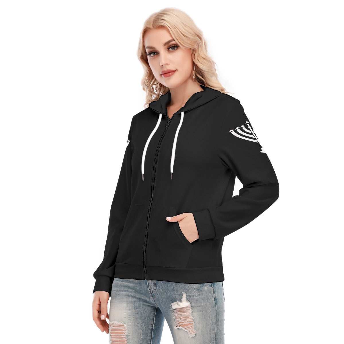 Black Menorah Women's Hoodie With Zipper