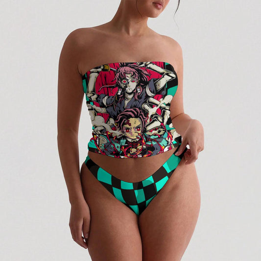 Slayer Of Demons Print Women's Strapless Tube Top Set