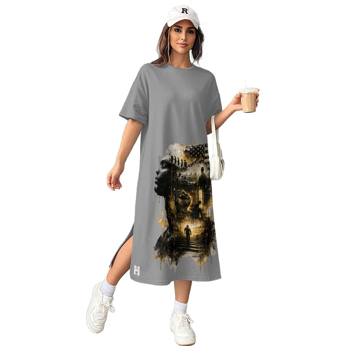 Requiem All-Over Print Women's Midi T-Shirt Dress|180GSM Cotton