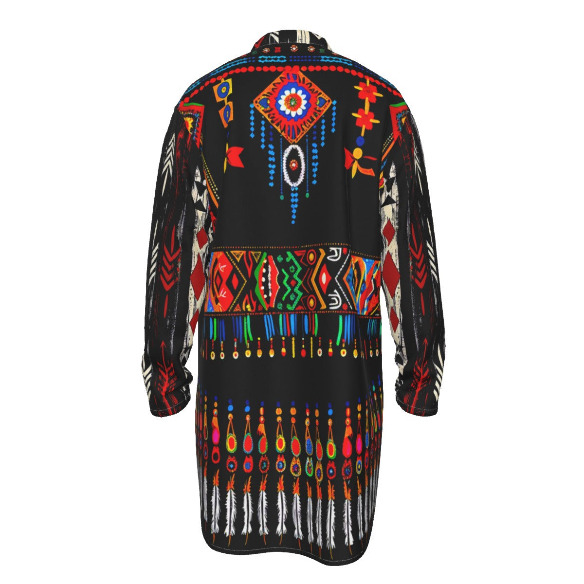Tribal Black All-Over Print Men's Stand-up Collar Long Shirt