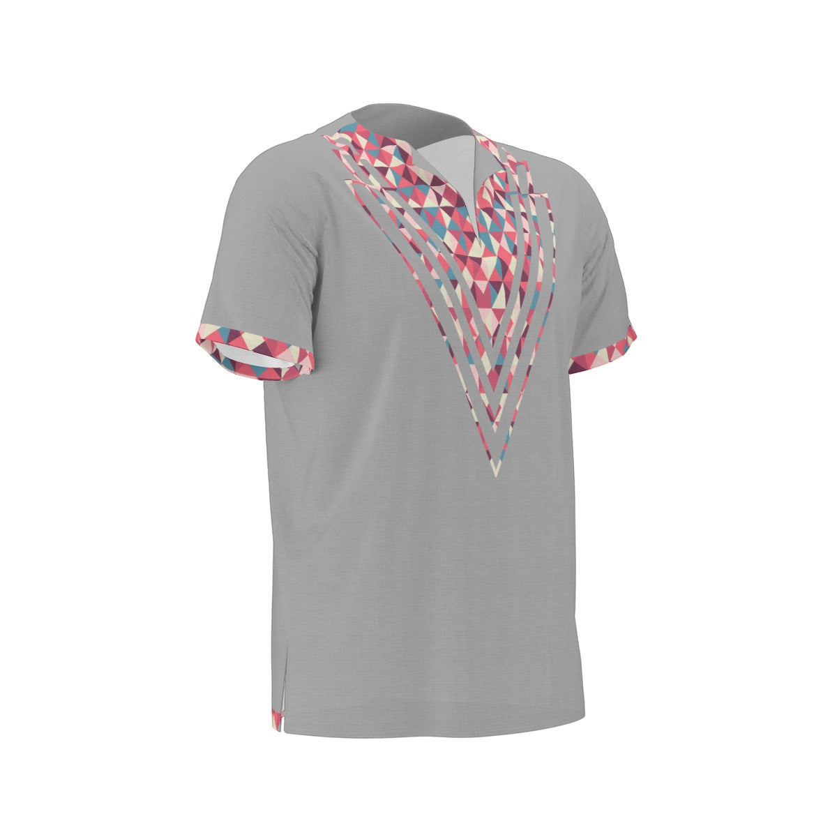 Grey Tribal All-Over Print  Men's African Dashiki Shirt
