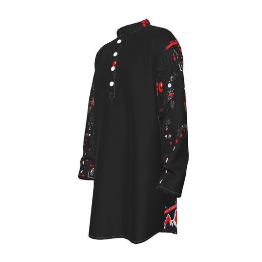 All-Over Print Men's Stand-up Collar Long Shirt