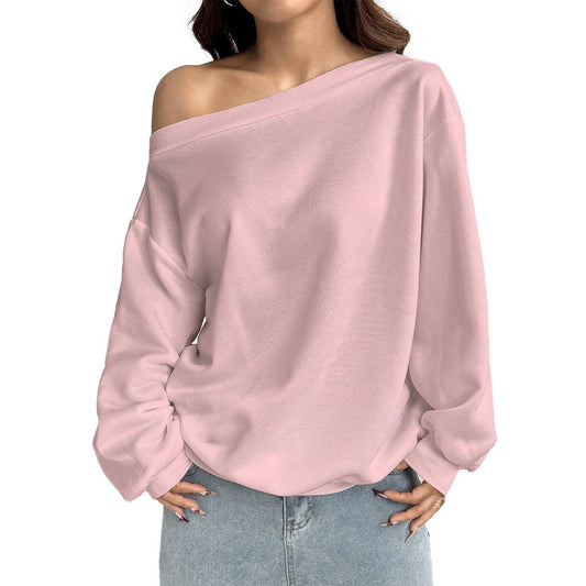 Minimal Streetwear Off-Shoulder Sweatshirt with Micro-Fleece Lining