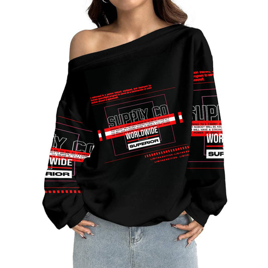 Women's Off-Shoulder Worldwide Superior Supply Co. Sweatshirt with Micro-Fleece Lining|DTF