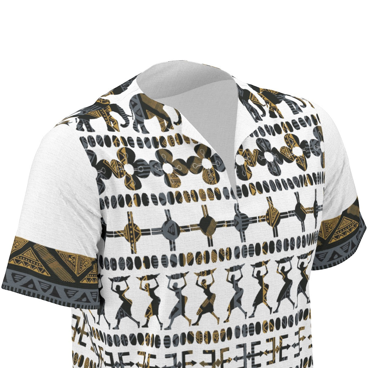 White Traditional All-Over Print  Men's African Dashiki Shirt