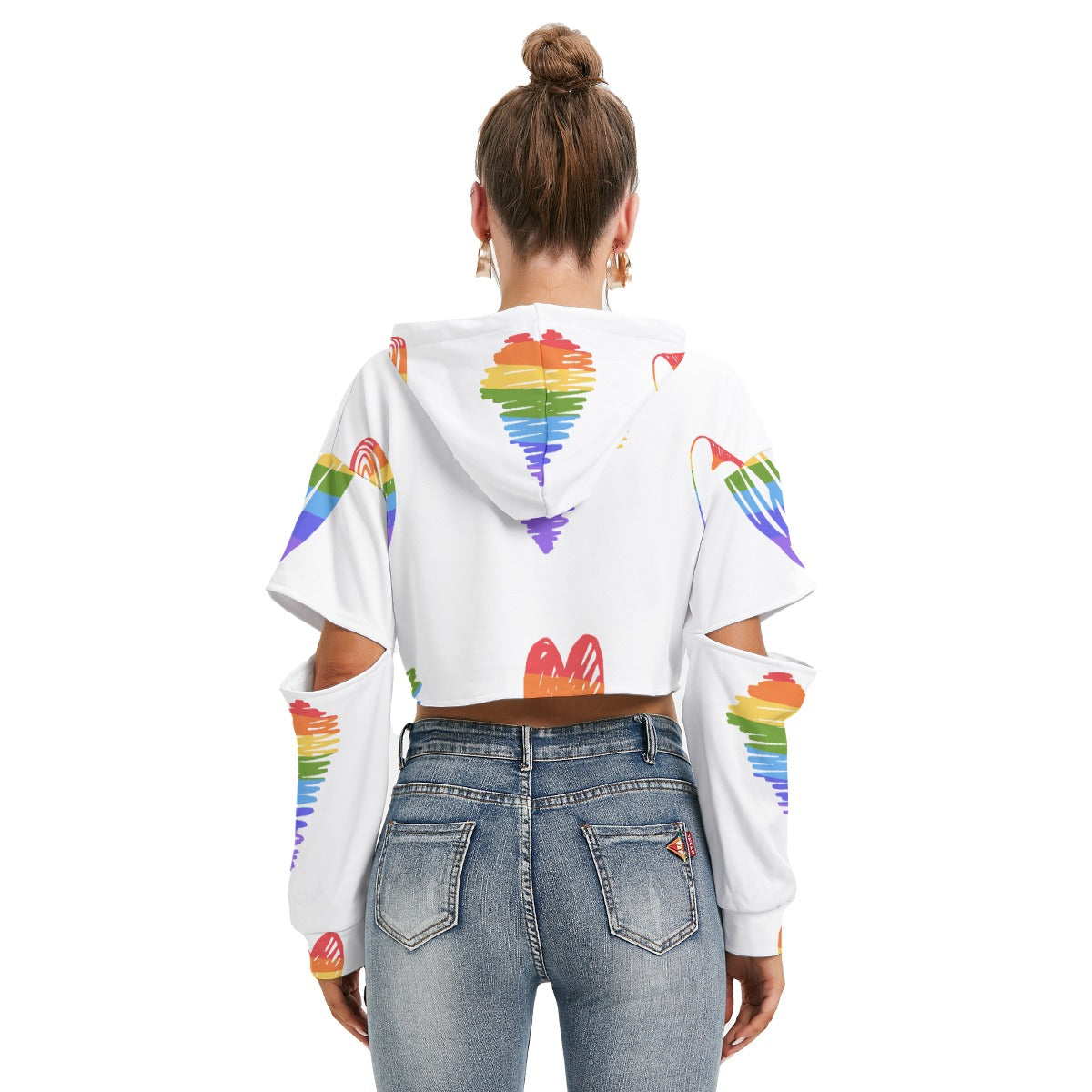 Rainbow Love All-Over Print Women's Heavy Fleece Hoodie With Hollow Out Sleeve