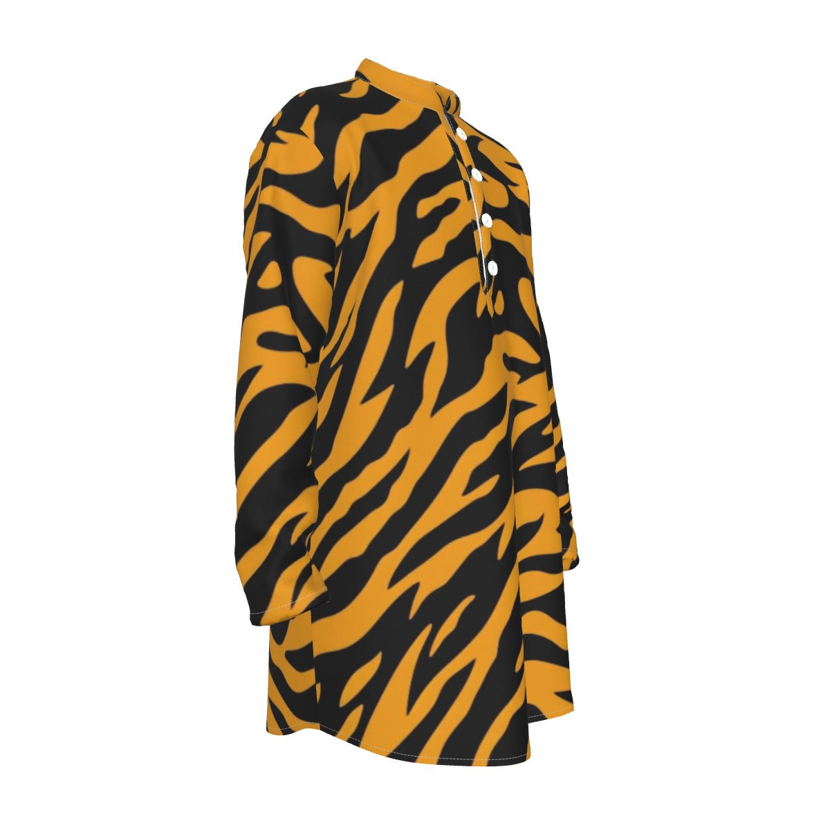Tiger All-Over Print Men's Stand-up Collar Long Shirt