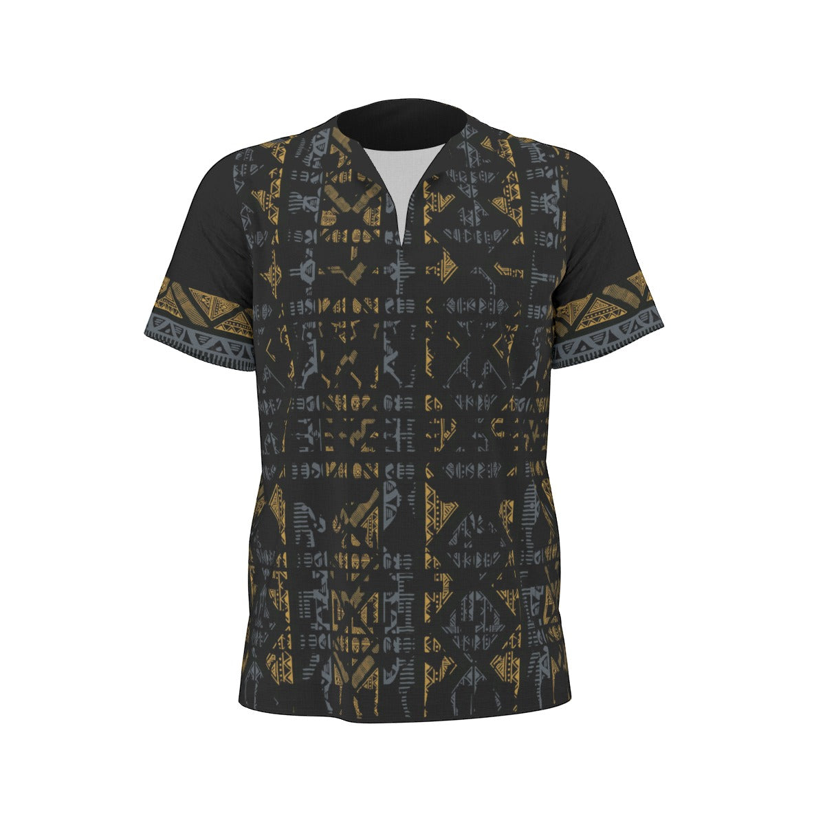 Black Traditional All-Over Print  Men's African Dashiki Shirt