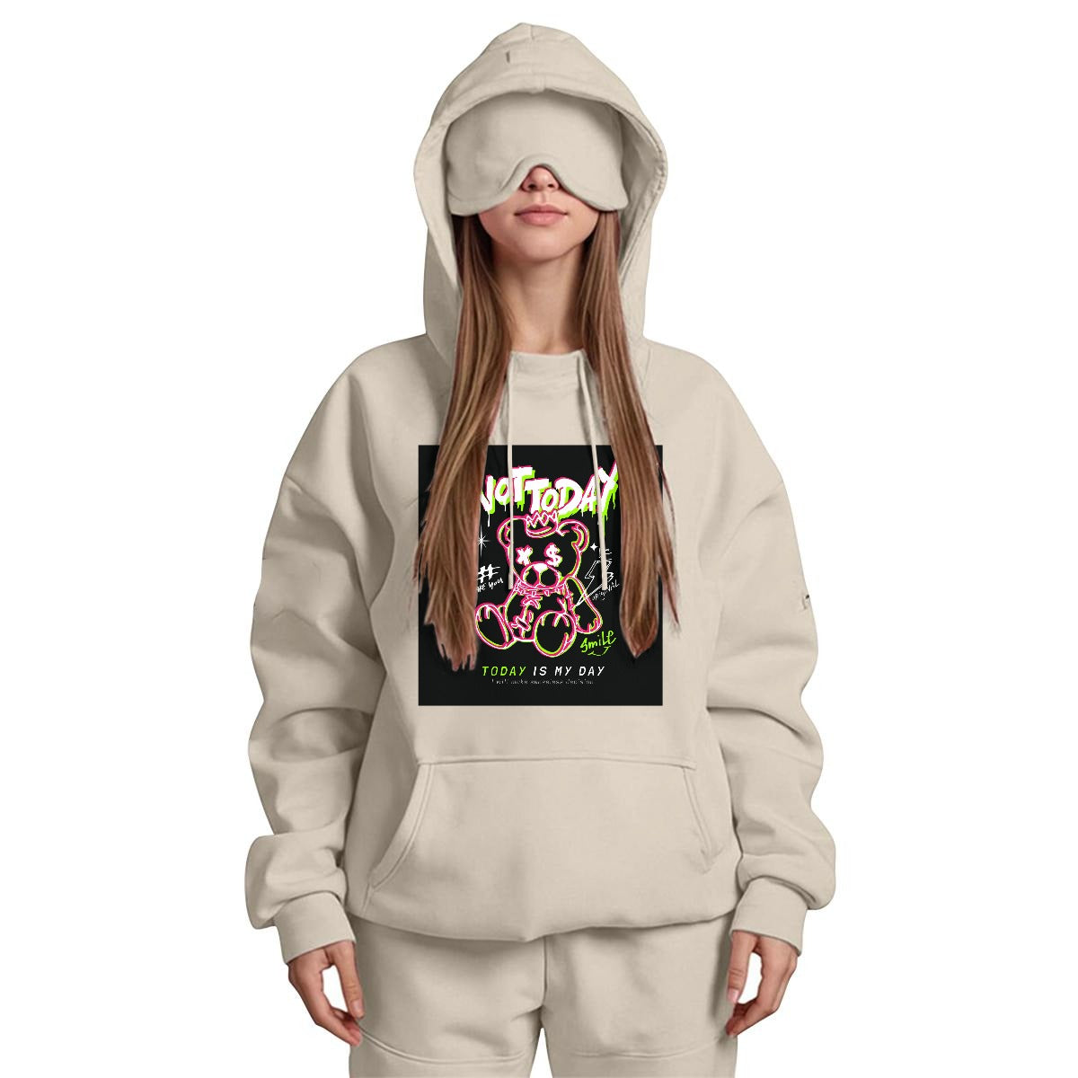 Women's Travel Nap Hoodie with Built-in Eye Mask|DTF