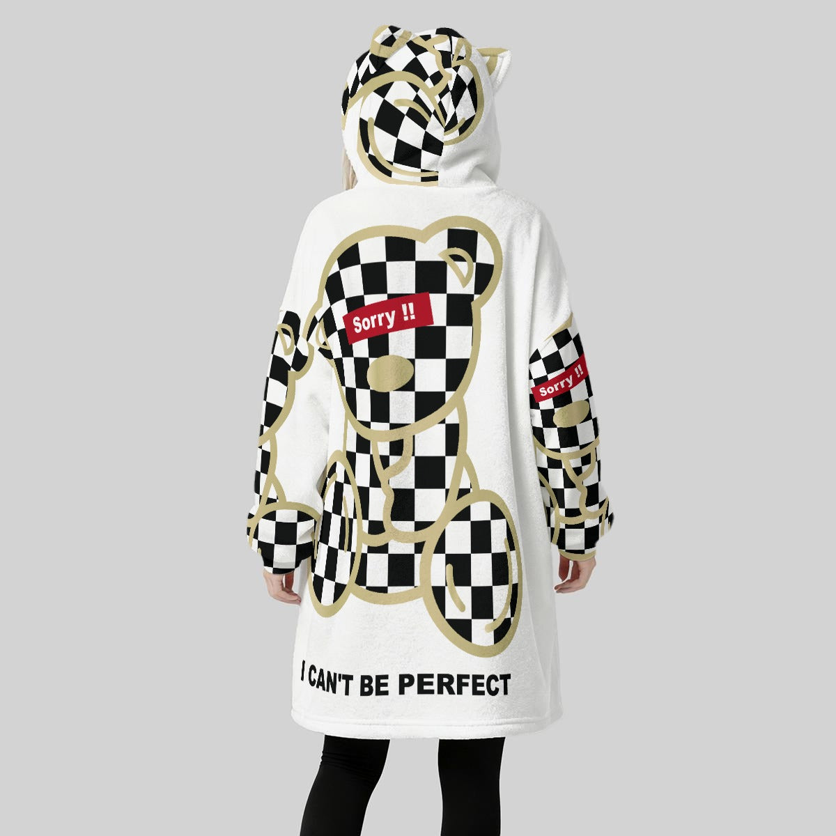 Be Perfect All-Over Print Women's Fleece Oversized Hoodie Blanket With Decorative Ears