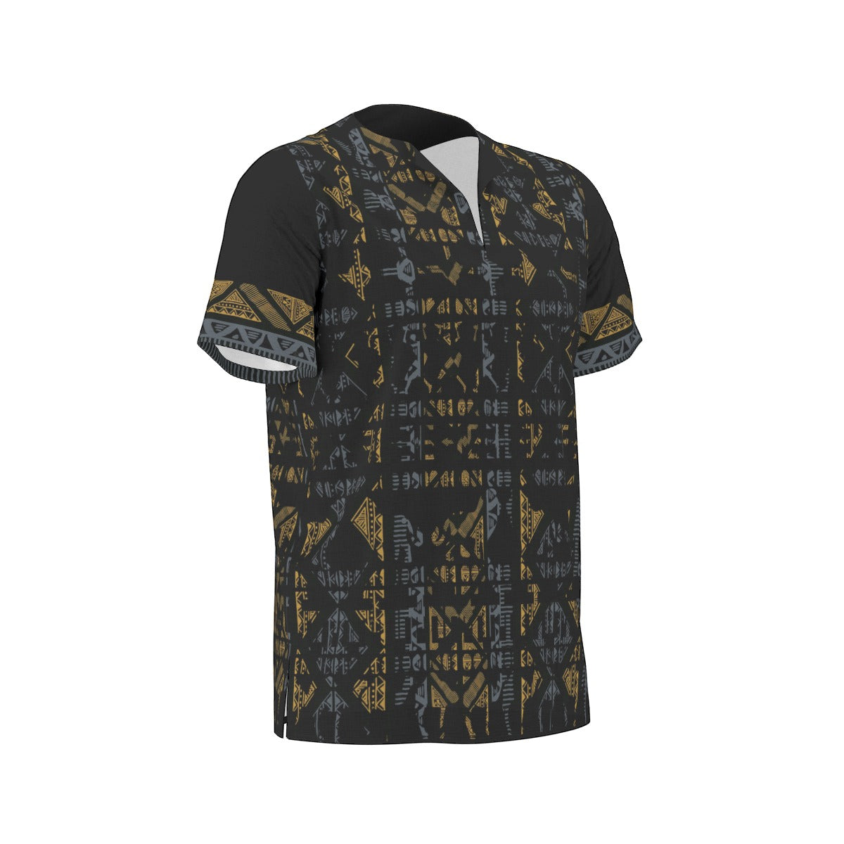 Black Traditional All-Over Print  Men's African Dashiki Shirt