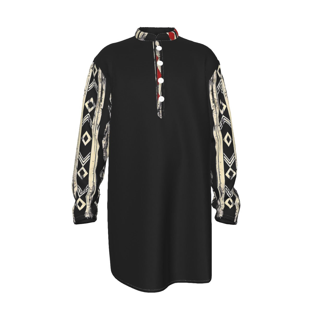 Tribal Black All-Over Print Men's Stand-up Collar Long Shirt
